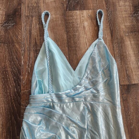 Retrofete Yesi Dress in Blue Silver Size Small Metallic Maxi Spaghetti Straps - Picture 8 of 11